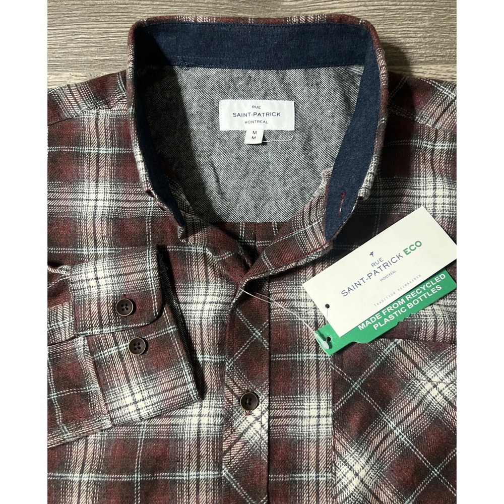 Rue Saint-Patrick ECO Tartan Plaid Flannel Button Up Shirt NWT Size Medium